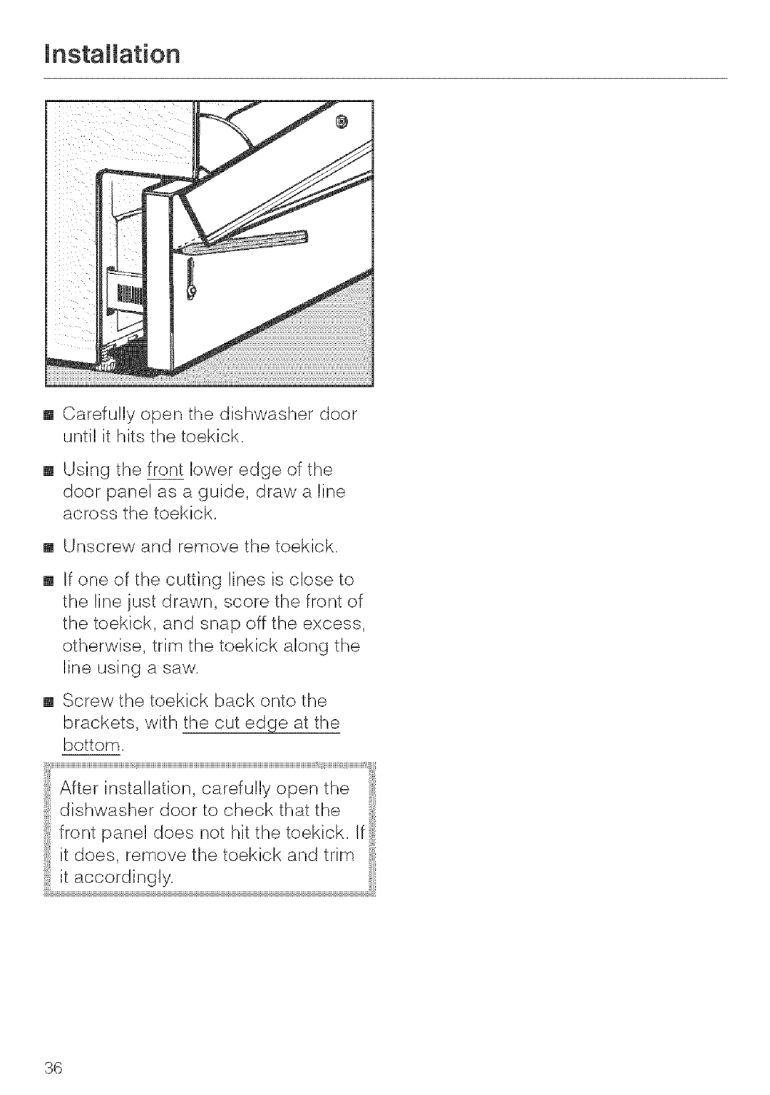 Miele G 643, G 663, G 843 installation instructions Installation 