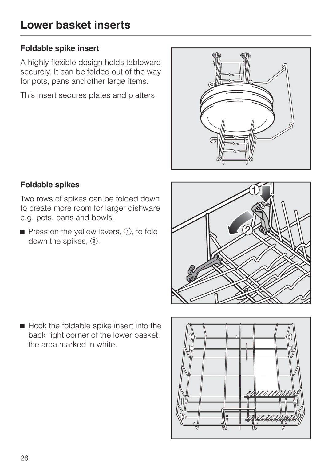 Miele G 663 Plus, G 863 Plus, 05-724-281 operating instructions Foldable spike insert, Foldable spikes 