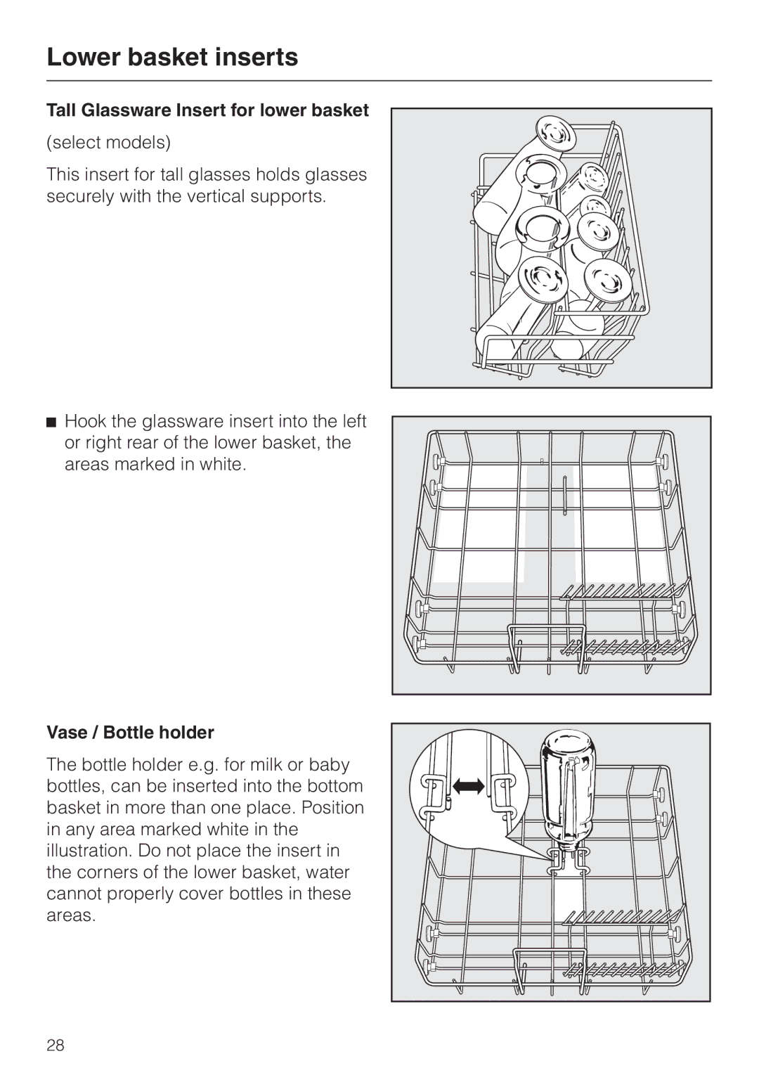 Miele G 663 Plus, G 863 Plus, 05-724-281 operating instructions Tall Glassware Insert for lower basket, Vase / Bottle holder 