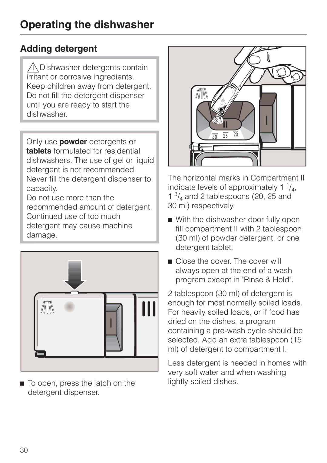 Miele G 663 Plus, G 863 Plus, 05-724-281 operating instructions Operating the dishwasher, Adding detergent 