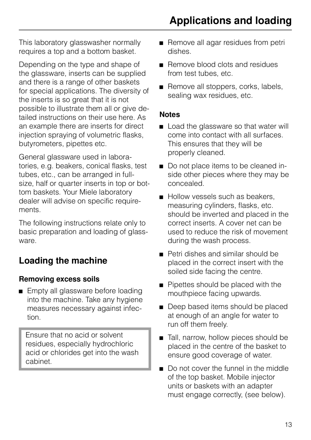 Miele G 7783 CD operating instructions Applications and loading, Loading the machine, Removing excess soils 