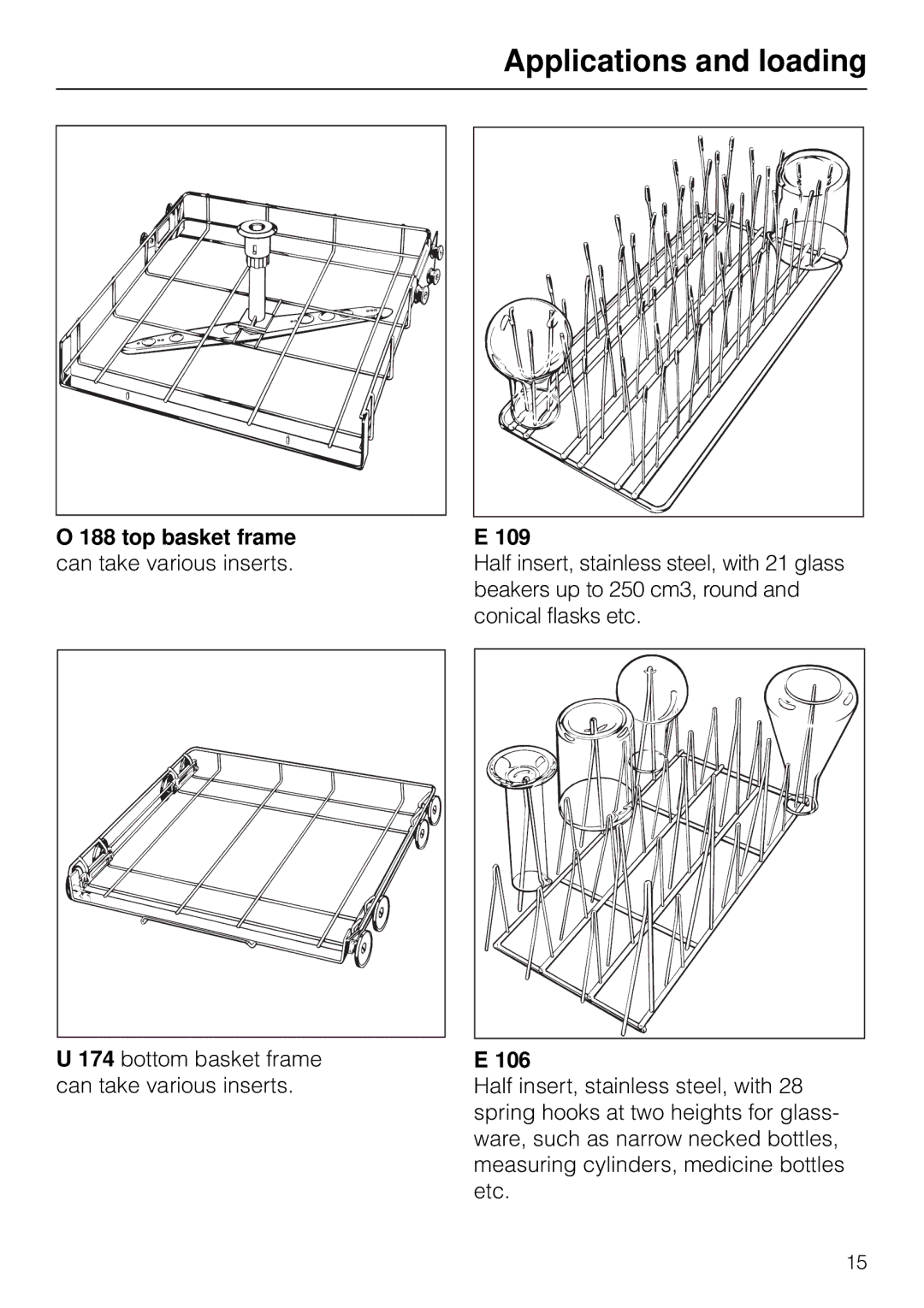 Miele G 7783 CD operating instructions Top basket frame can take various inserts, 109, 106 