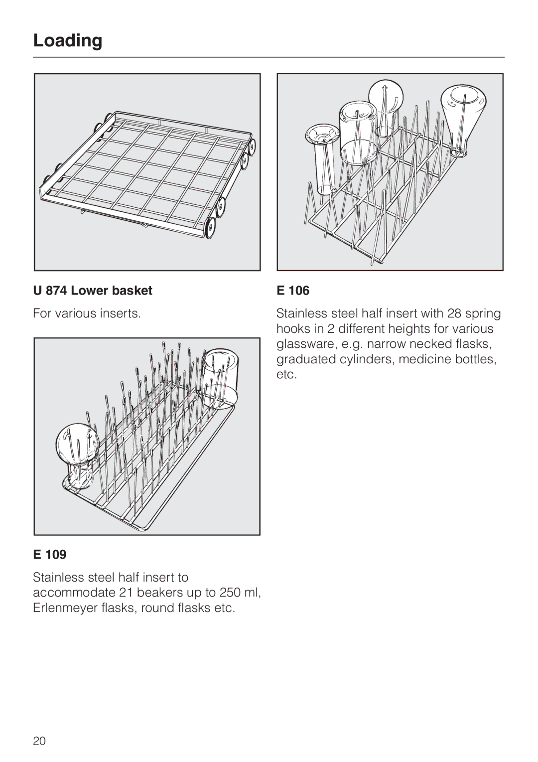 Miele G 7804 operating instructions Lower basket 106, 109 