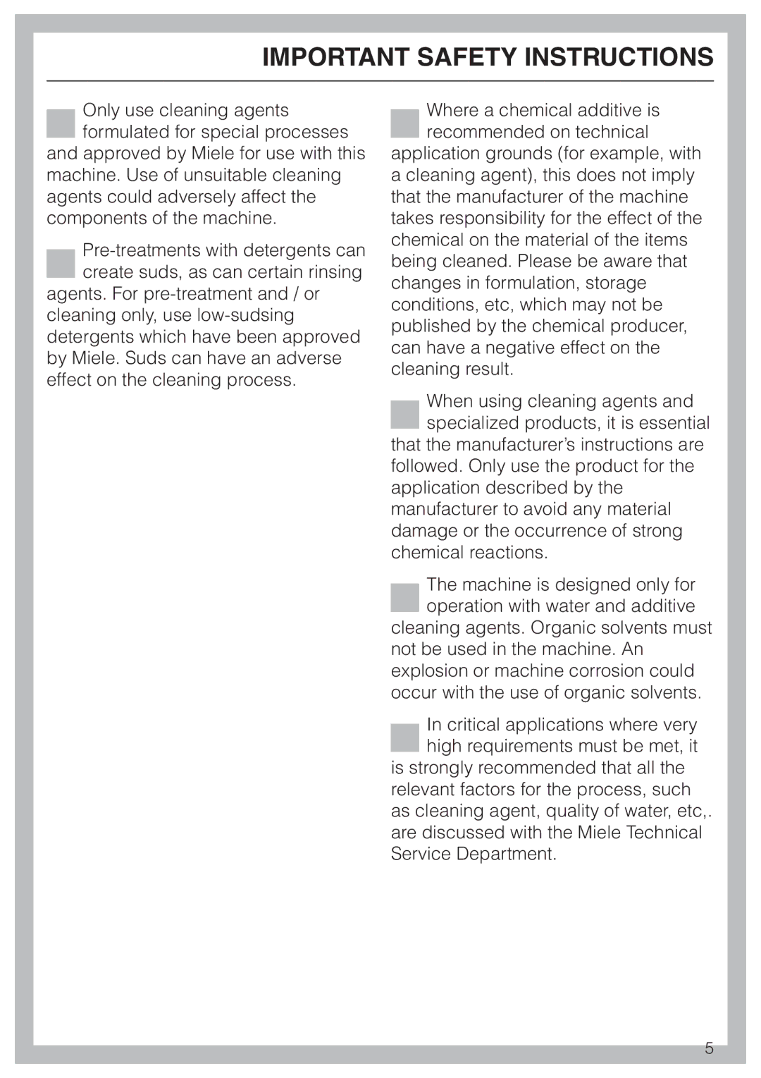 Miele G 7804 operating instructions Important Safety Instructions 