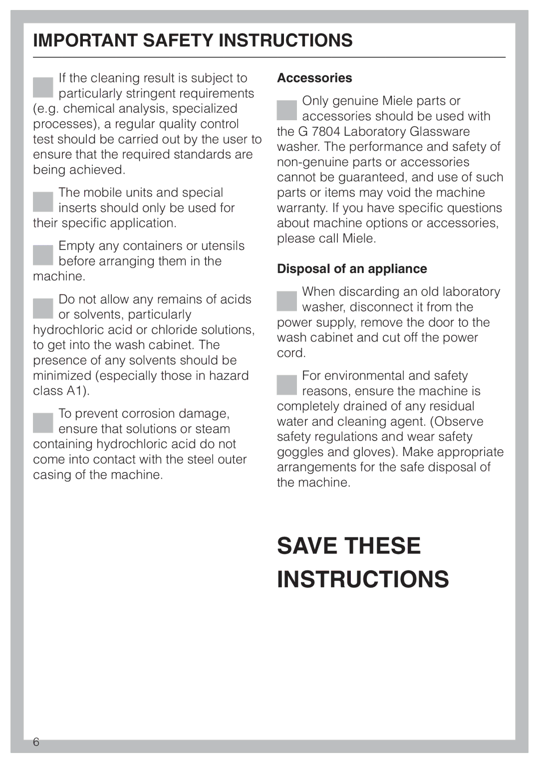 Miele G 7804 operating instructions Accessories, Disposal of an appliance 