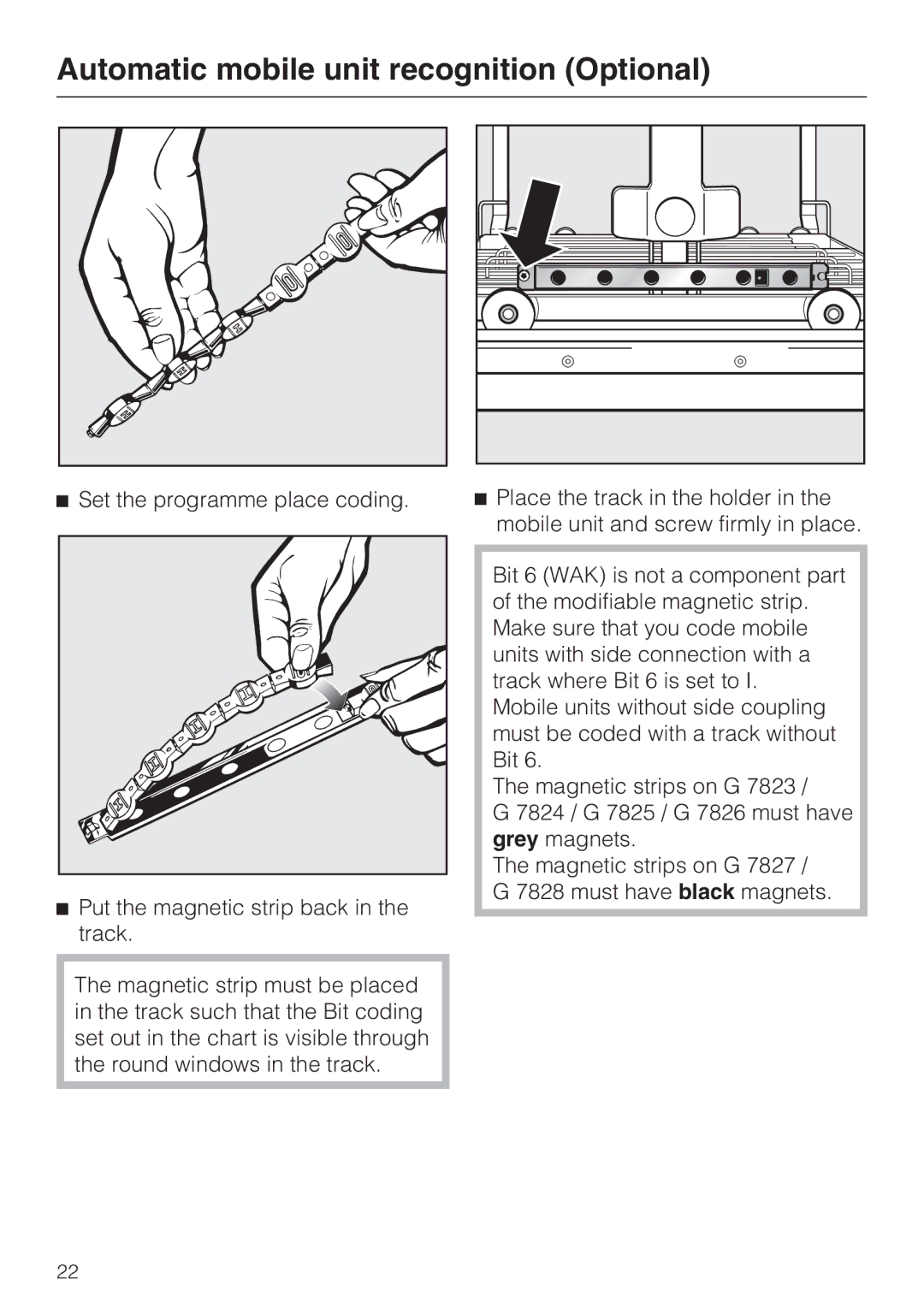 Miele G 7824, G 7823 operating instructions Set the programme place coding 