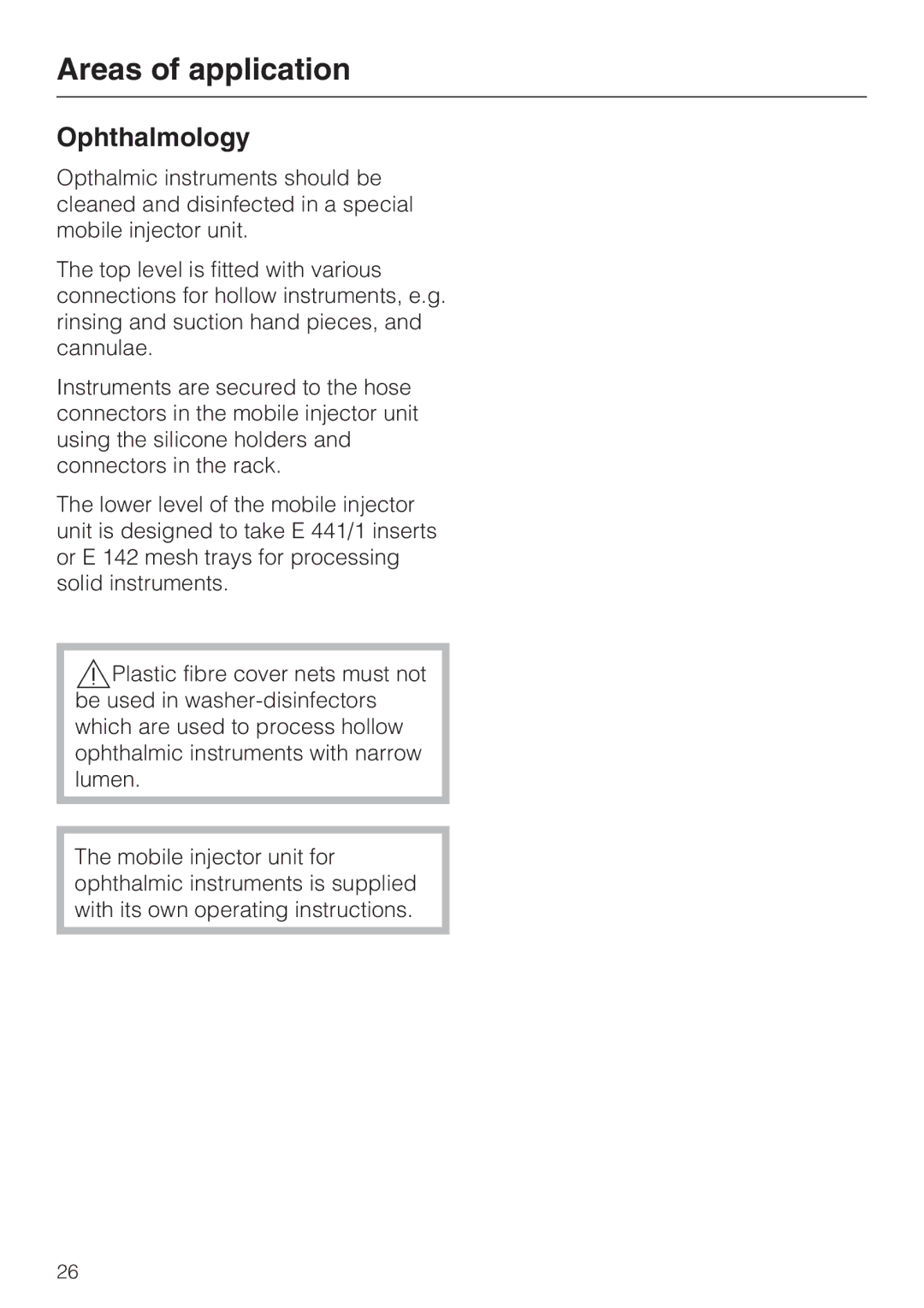 Miele G 7824, G 7823 operating instructions Ophthalmology 