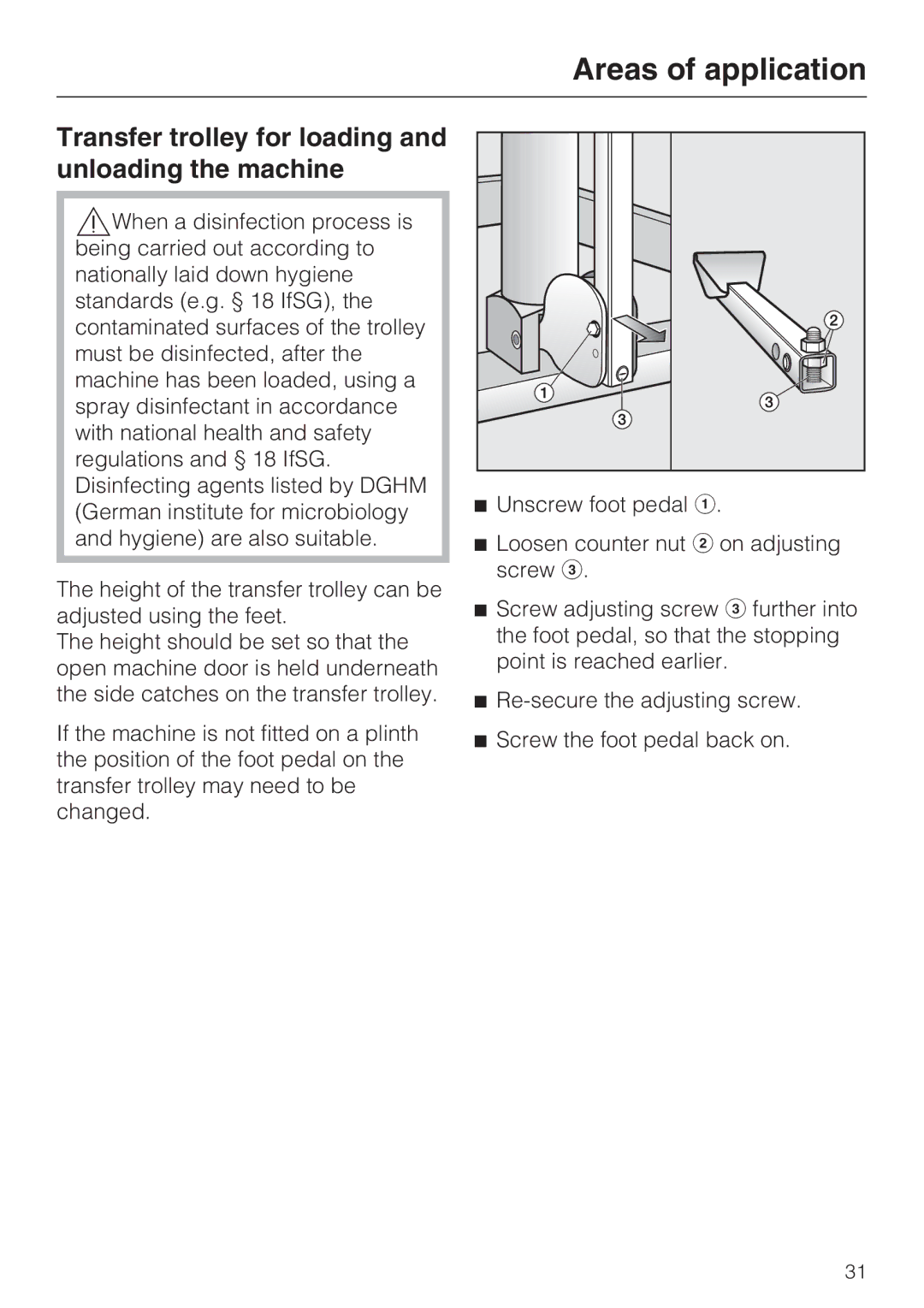 Miele G 7823, G 7824 operating instructions Transfer trolley for loading and unloading the machine 