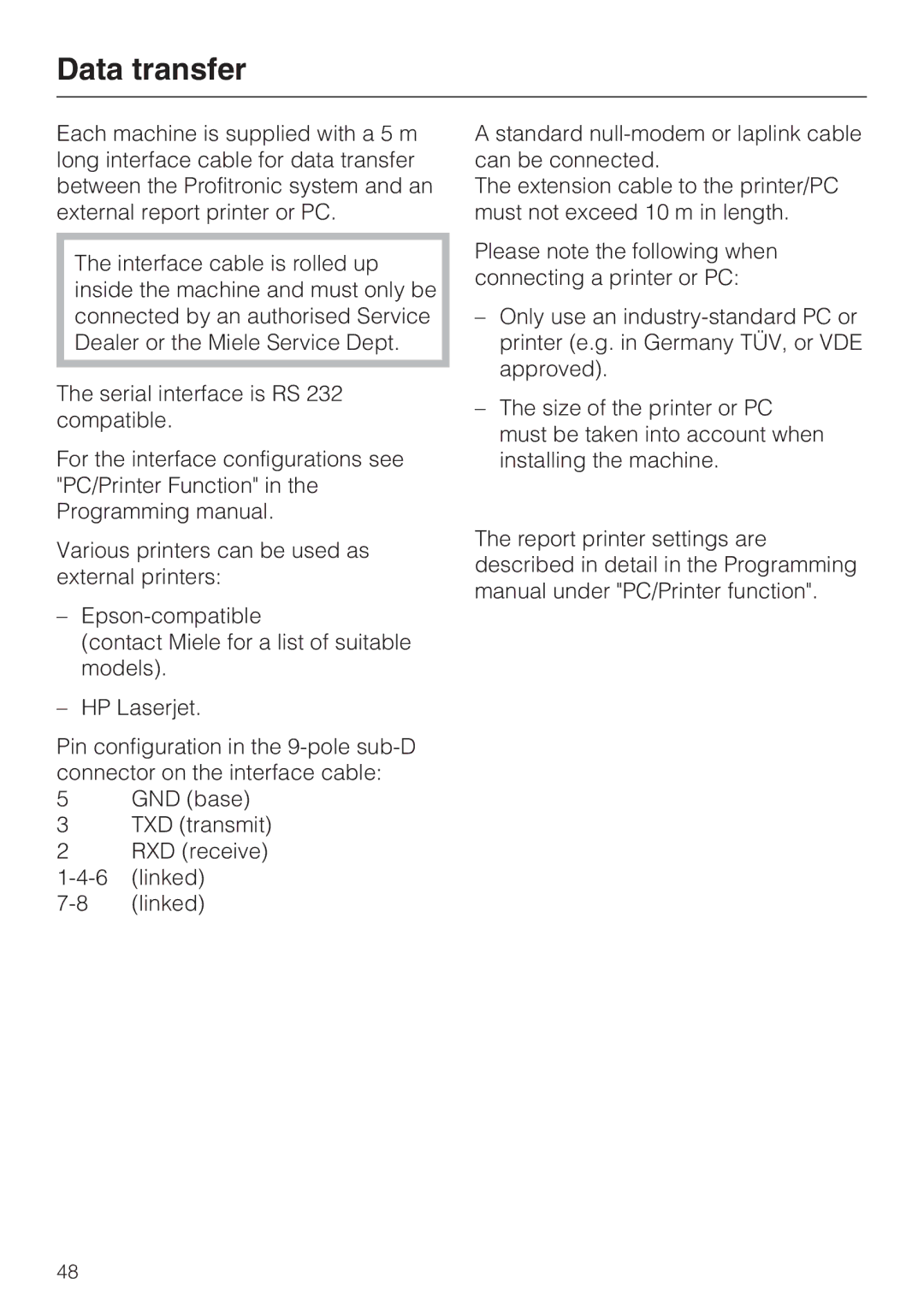 Miele G 7824, G 7823 operating instructions Data transfer 