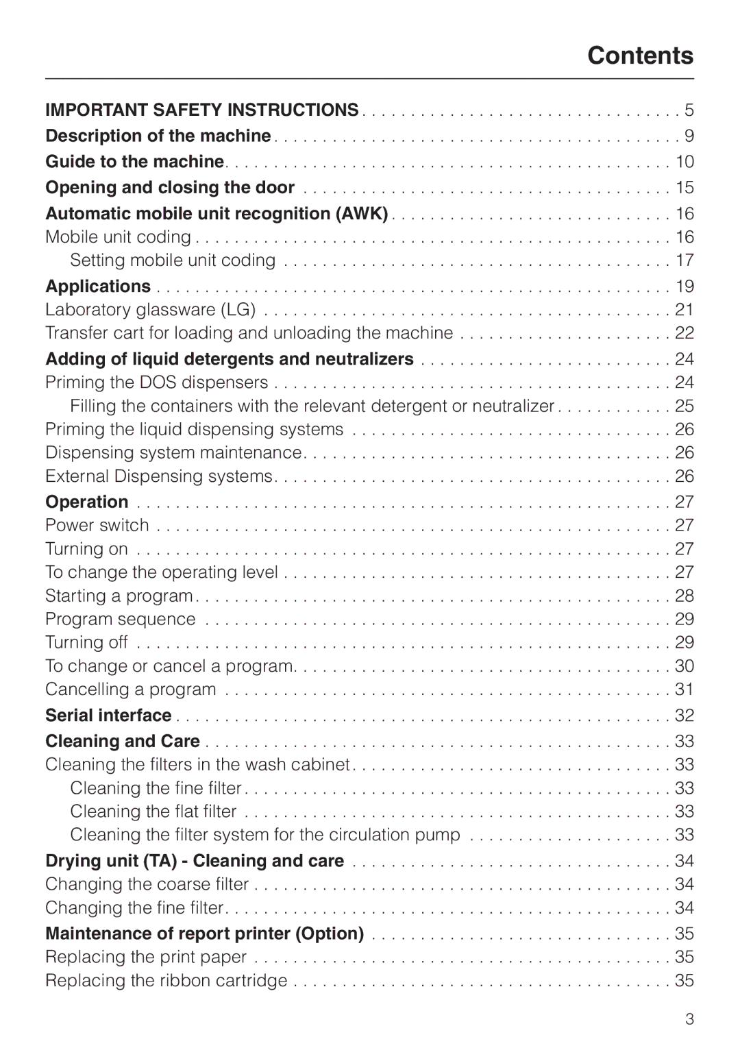 Miele G 7825, G 7826 manual Contents 