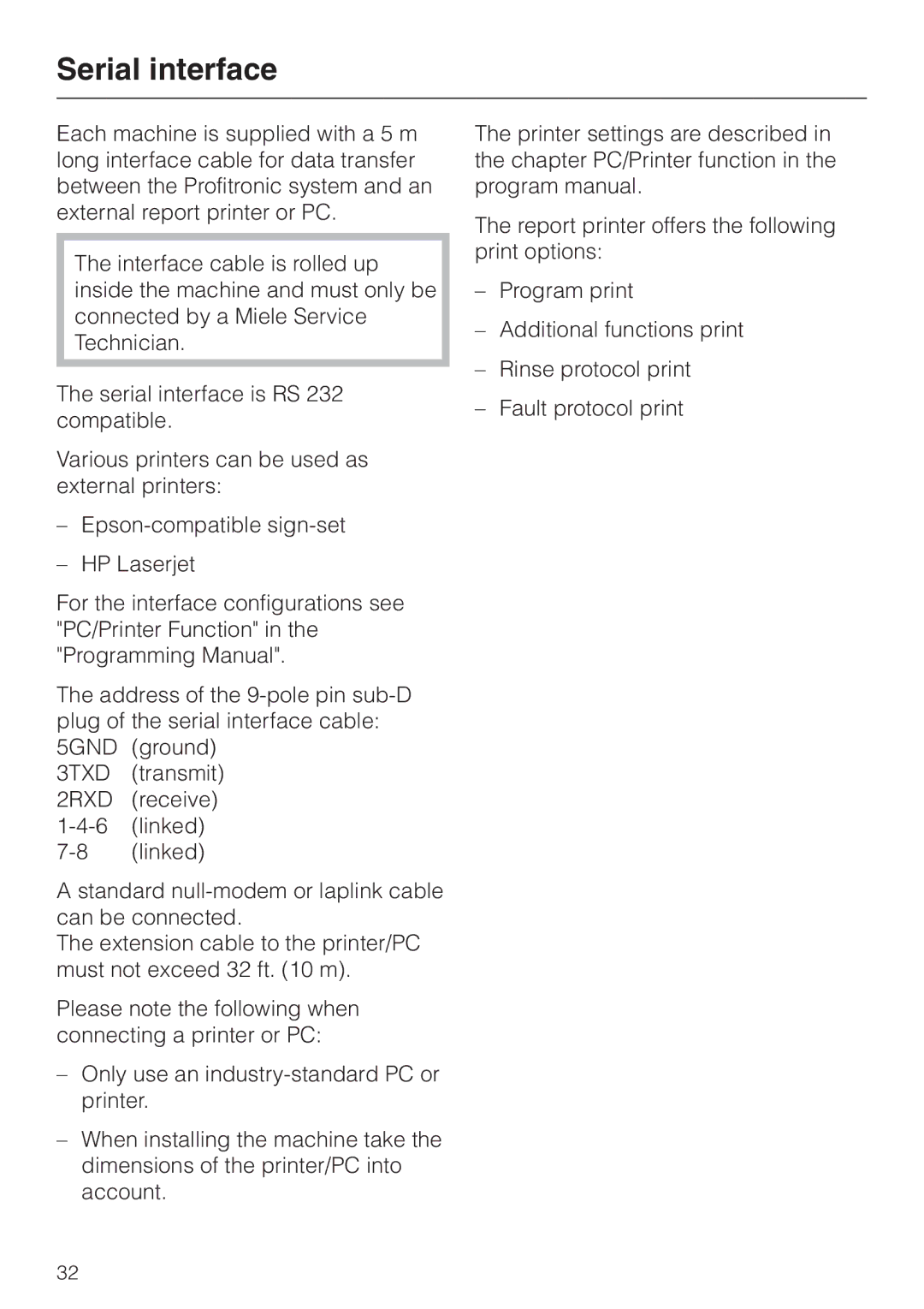 Miele G 7826, G 7825 manual Serial interface 