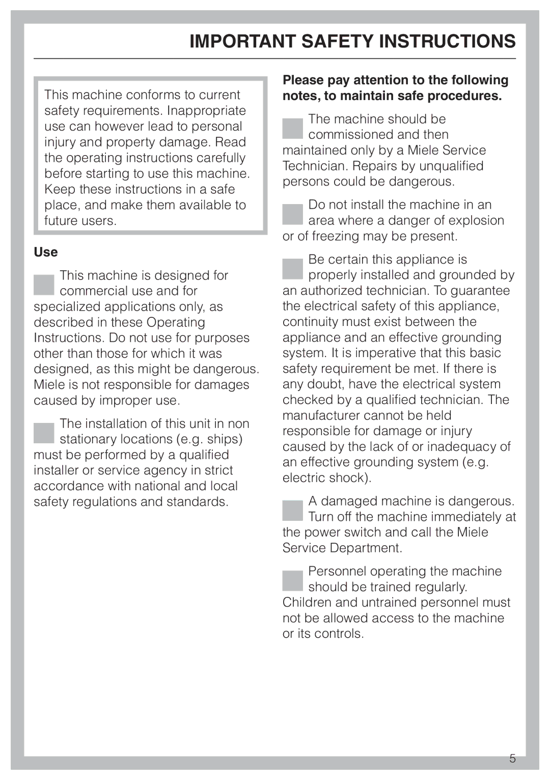 Miele G 7825, G 7826 manual Important Safety Instructions, Use 