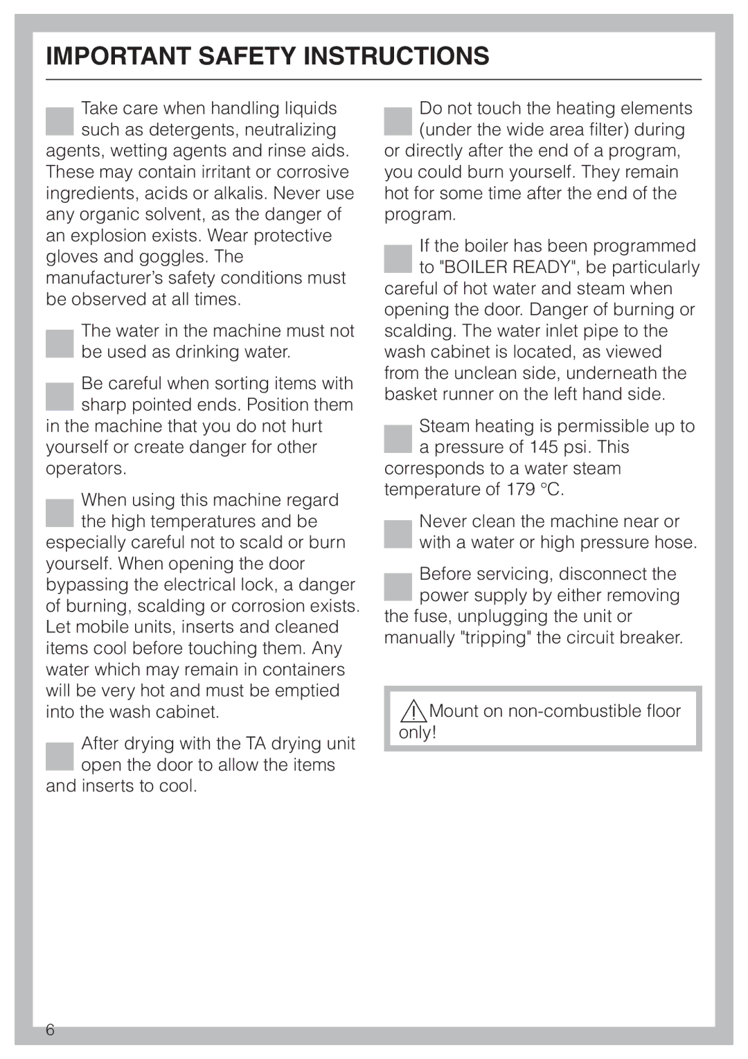 Miele G 7826, G 7825 manual Important Safety Instructions 