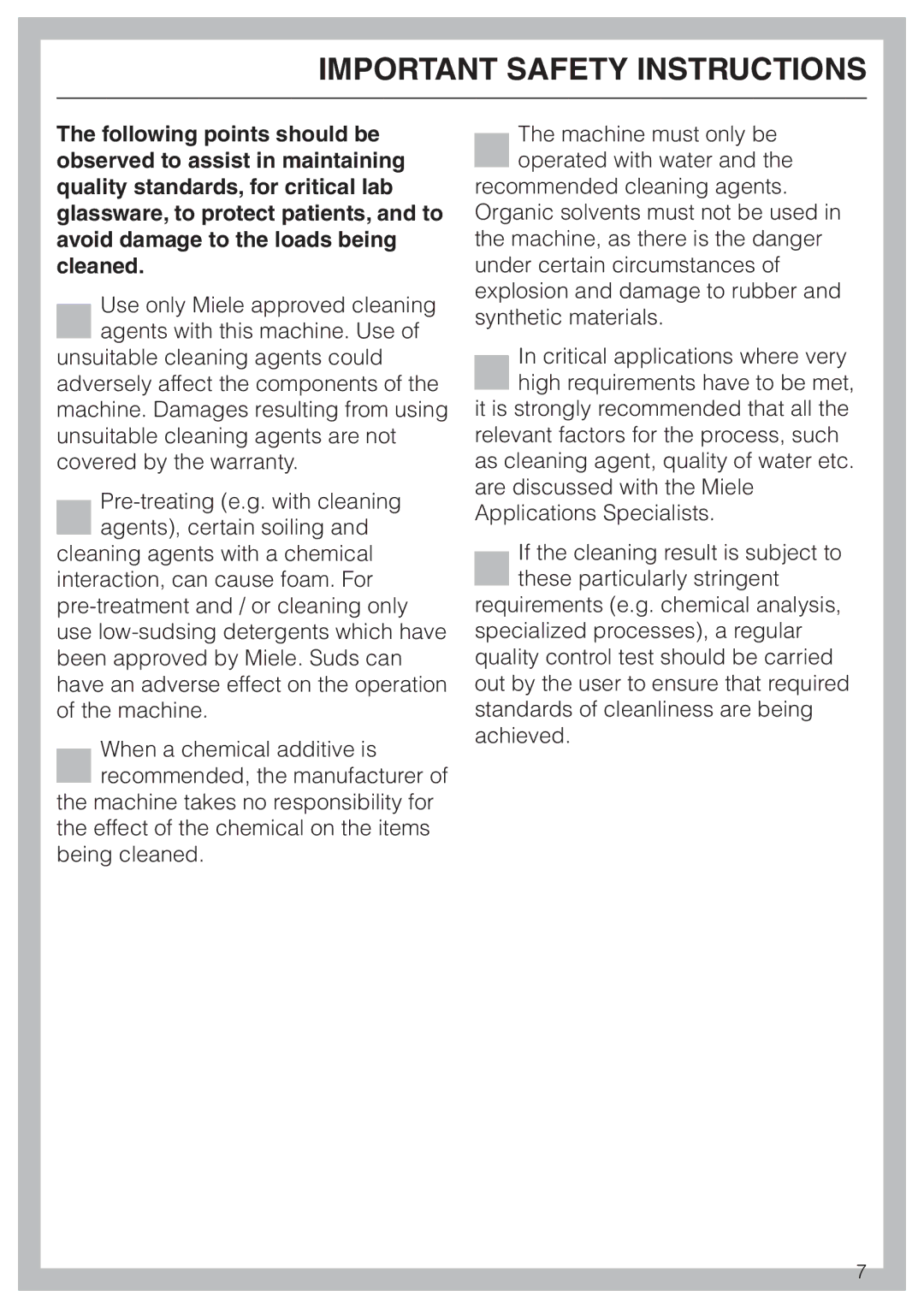 Miele G 7825, G 7826 manual Important Safety Instructions 