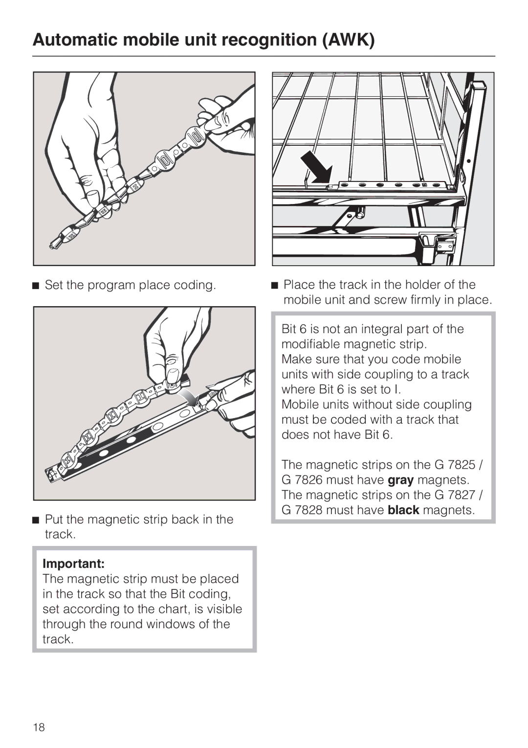 Miele G 7828, G 7827 installation instructions Set the program place coding 