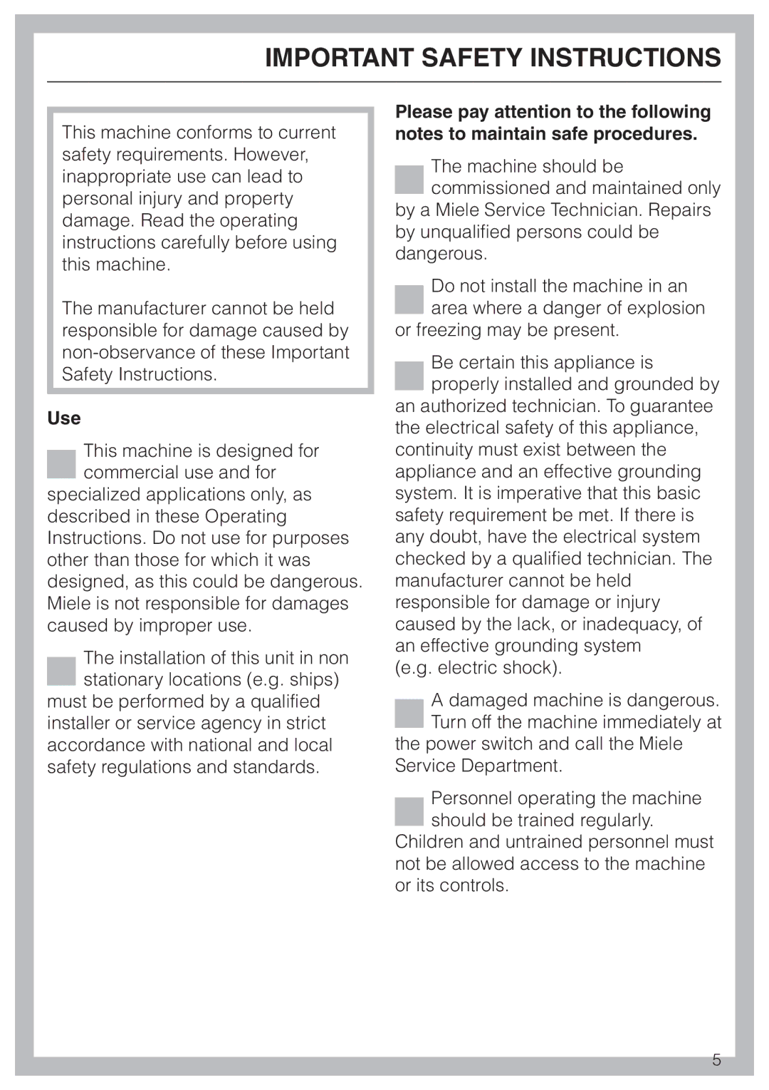 Miele G 7827, G 7828 installation instructions Important Safety Instructions, Use 