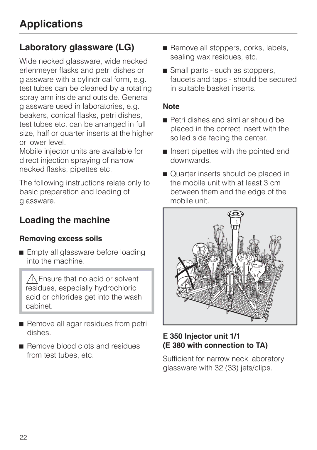 Miele G 7835 operating instructions Laboratory glassware LG, Injector unit 1/1 With connection to TA 