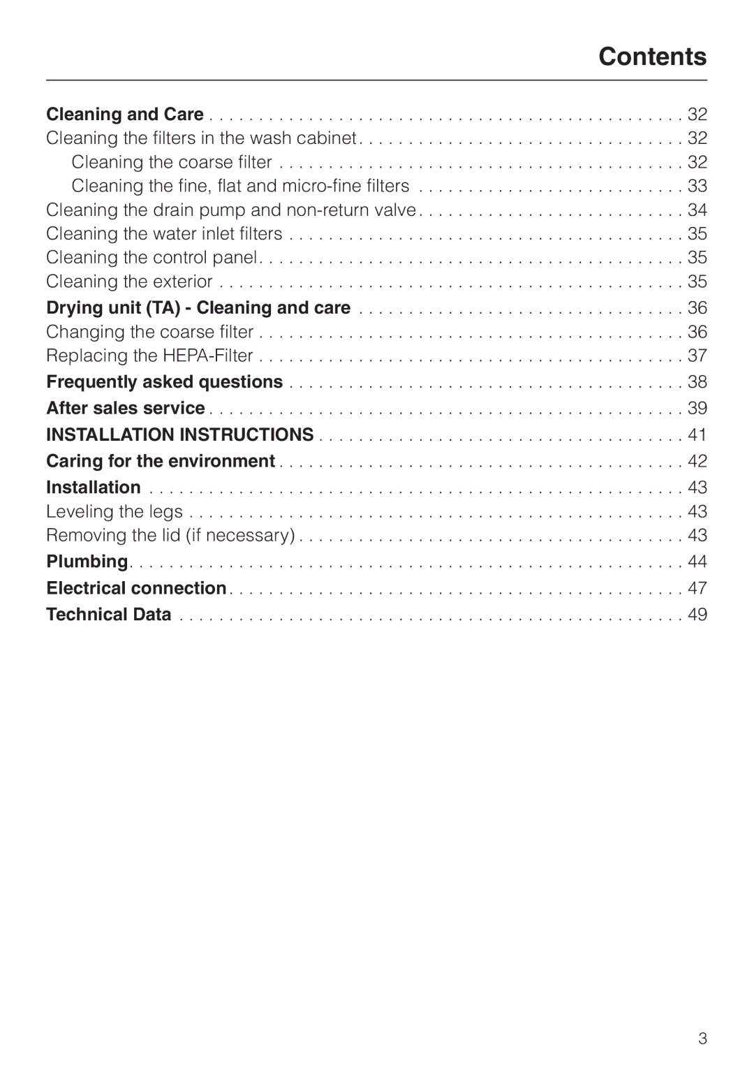 Miele G 7835 operating instructions Contents 