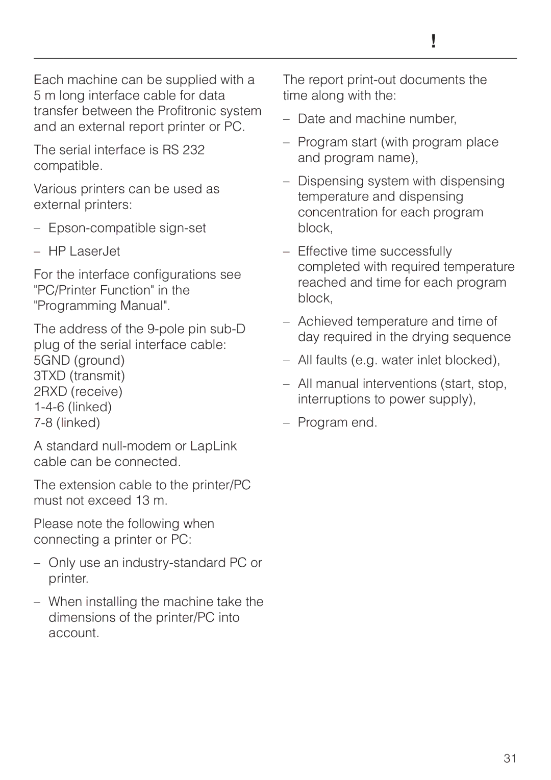 Miele G 7835 operating instructions Serial interface 