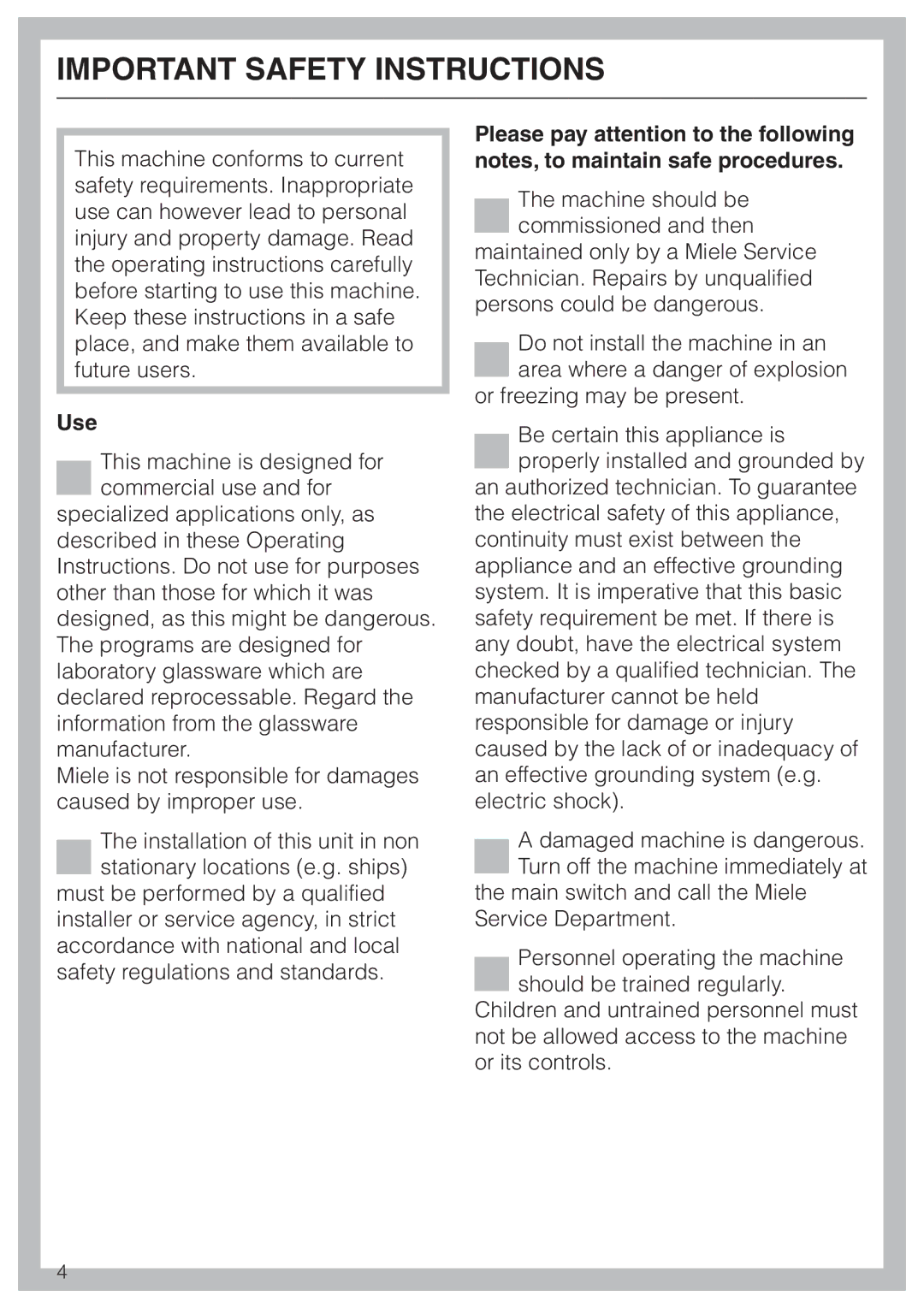 Miele G 7835 operating instructions Important Safety Instructions, Use 