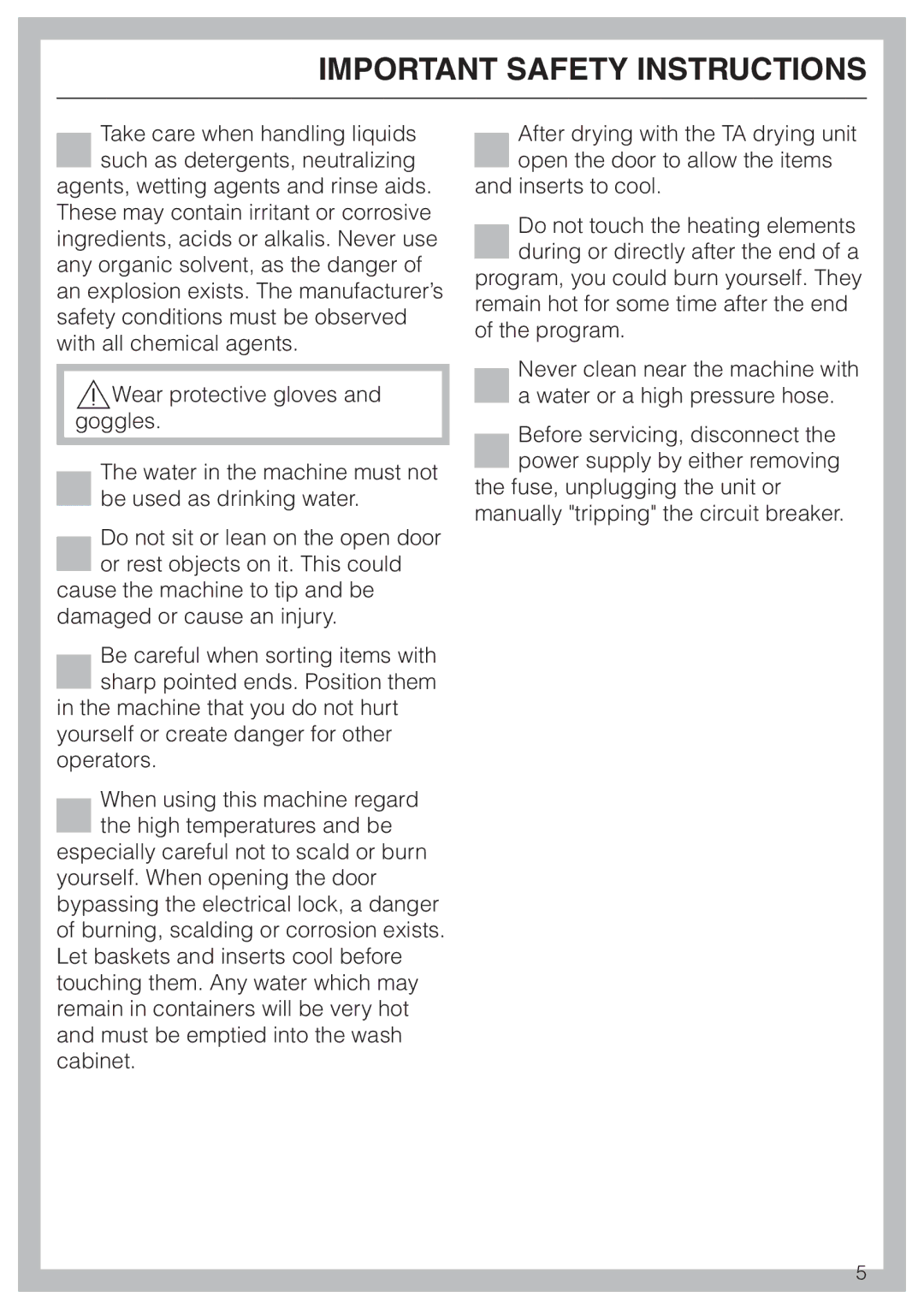 Miele G 7835 operating instructions Important Safety Instructions 