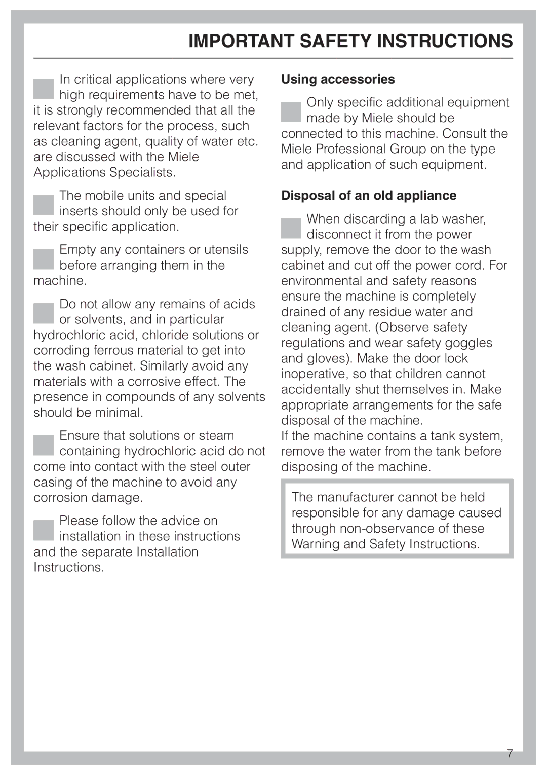 Miele G 7835 operating instructions Using accessories, Disposal of an old appliance 