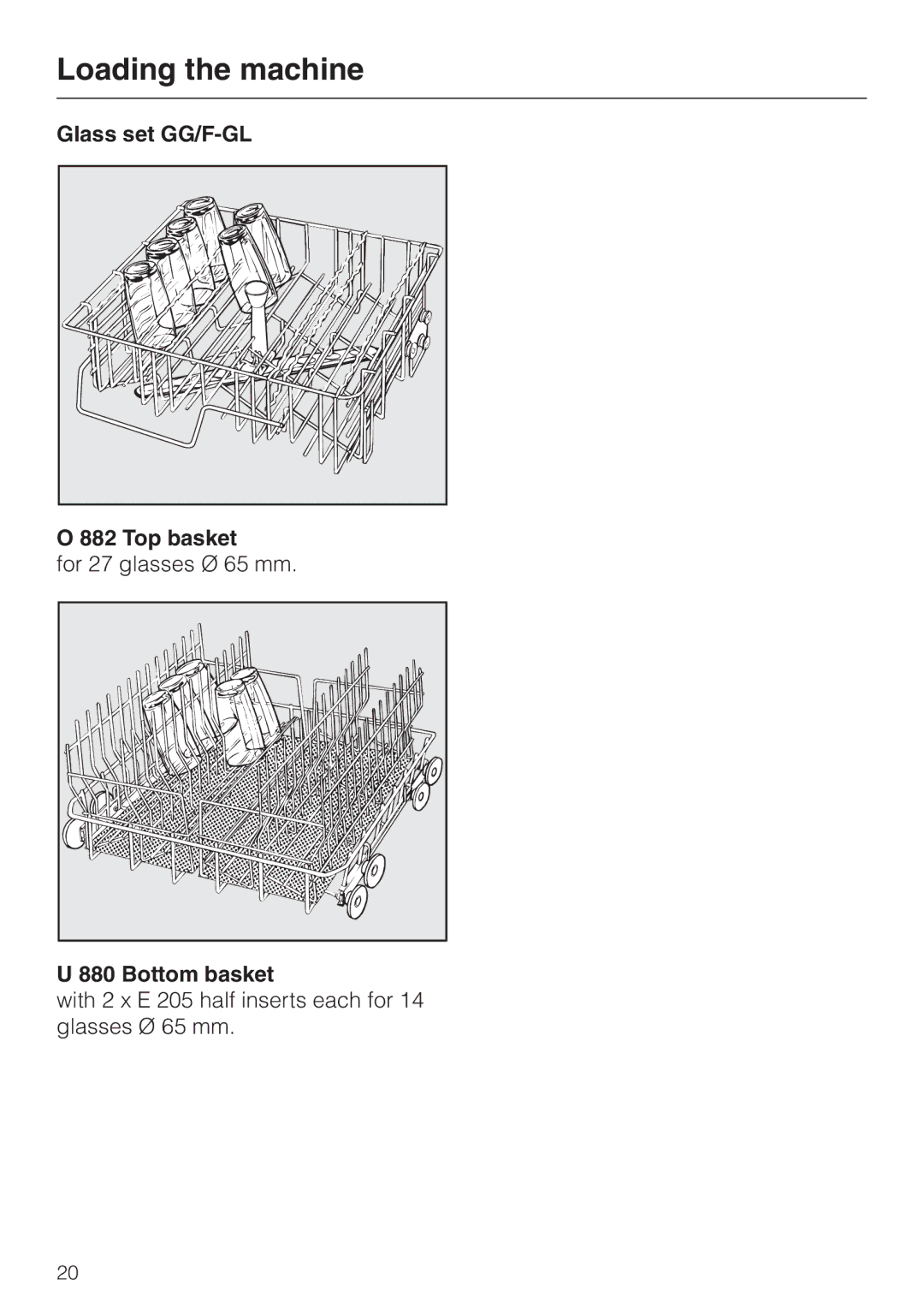 Miele G 7855 manual Glass set GG/F-GL Top basket 