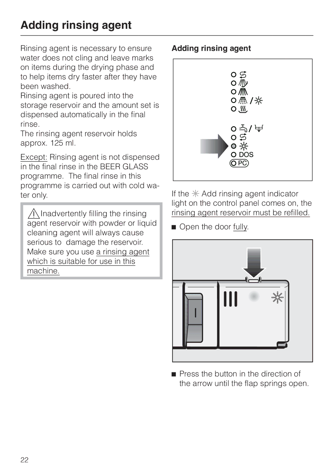 Miele G 7855 manual Adding rinsing agent 