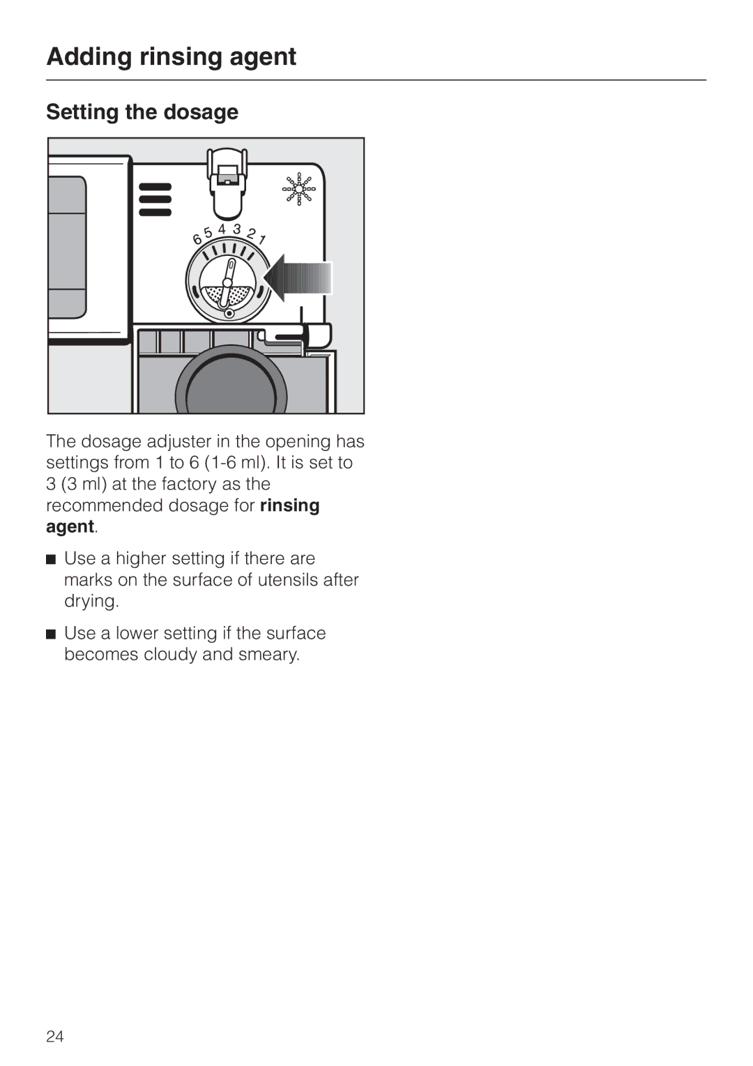 Miele G 7855 manual Setting the dosage 