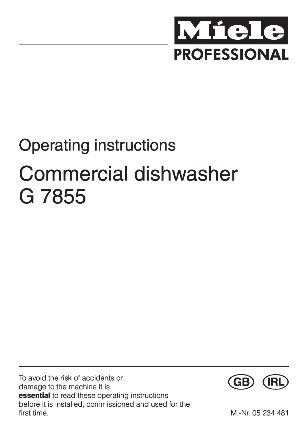 Miele G 7855 manual Commercial dishwasher G, Operating instructions 