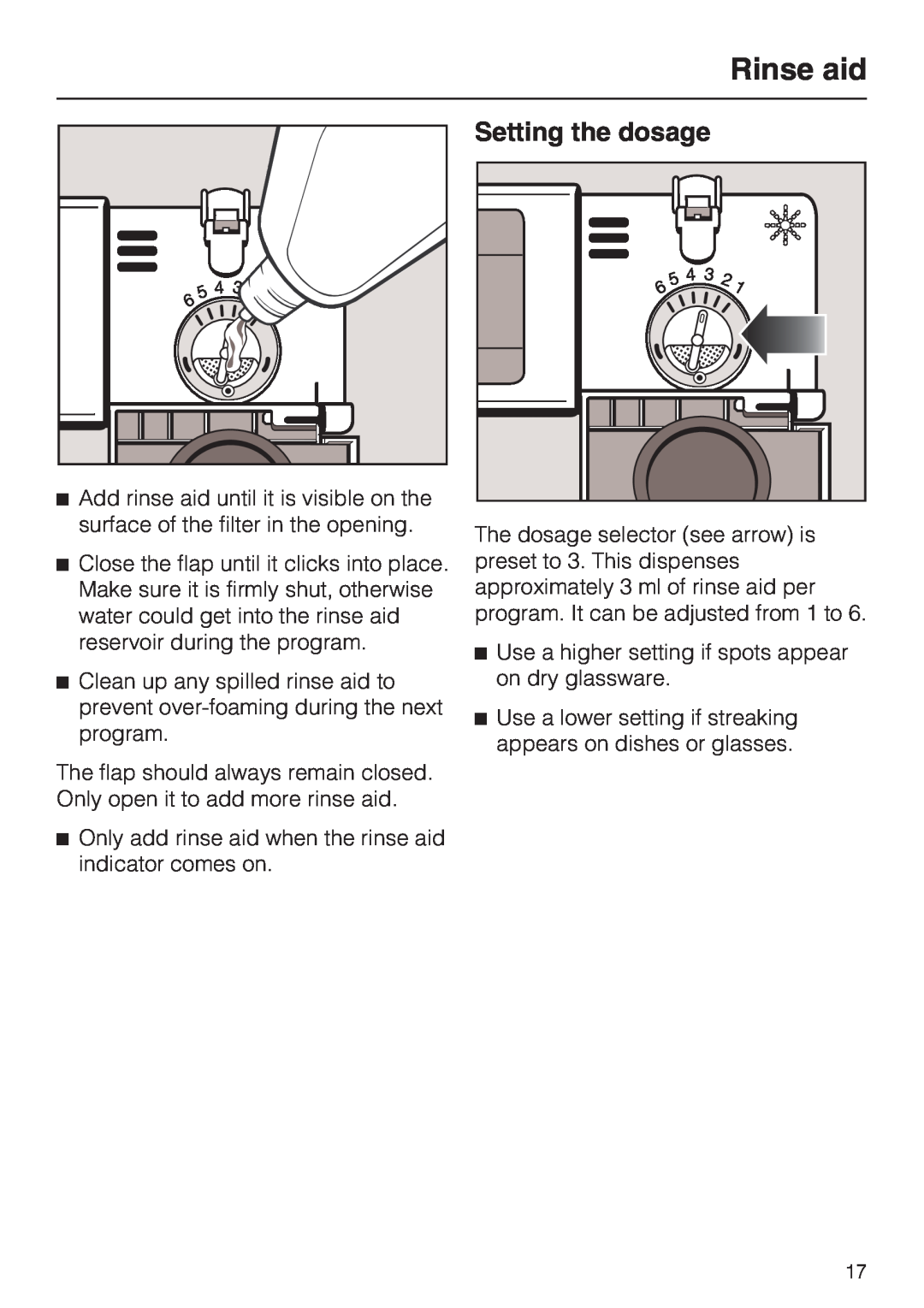 Miele 06 868 521, G 7856 installation instructions Setting the dosage, Rinse aid 