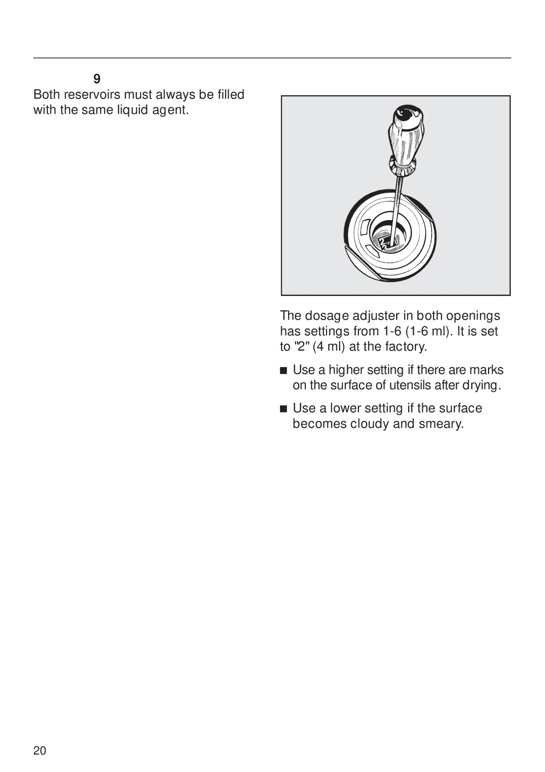 Miele G 7860 operating instructions Setting the dosage 