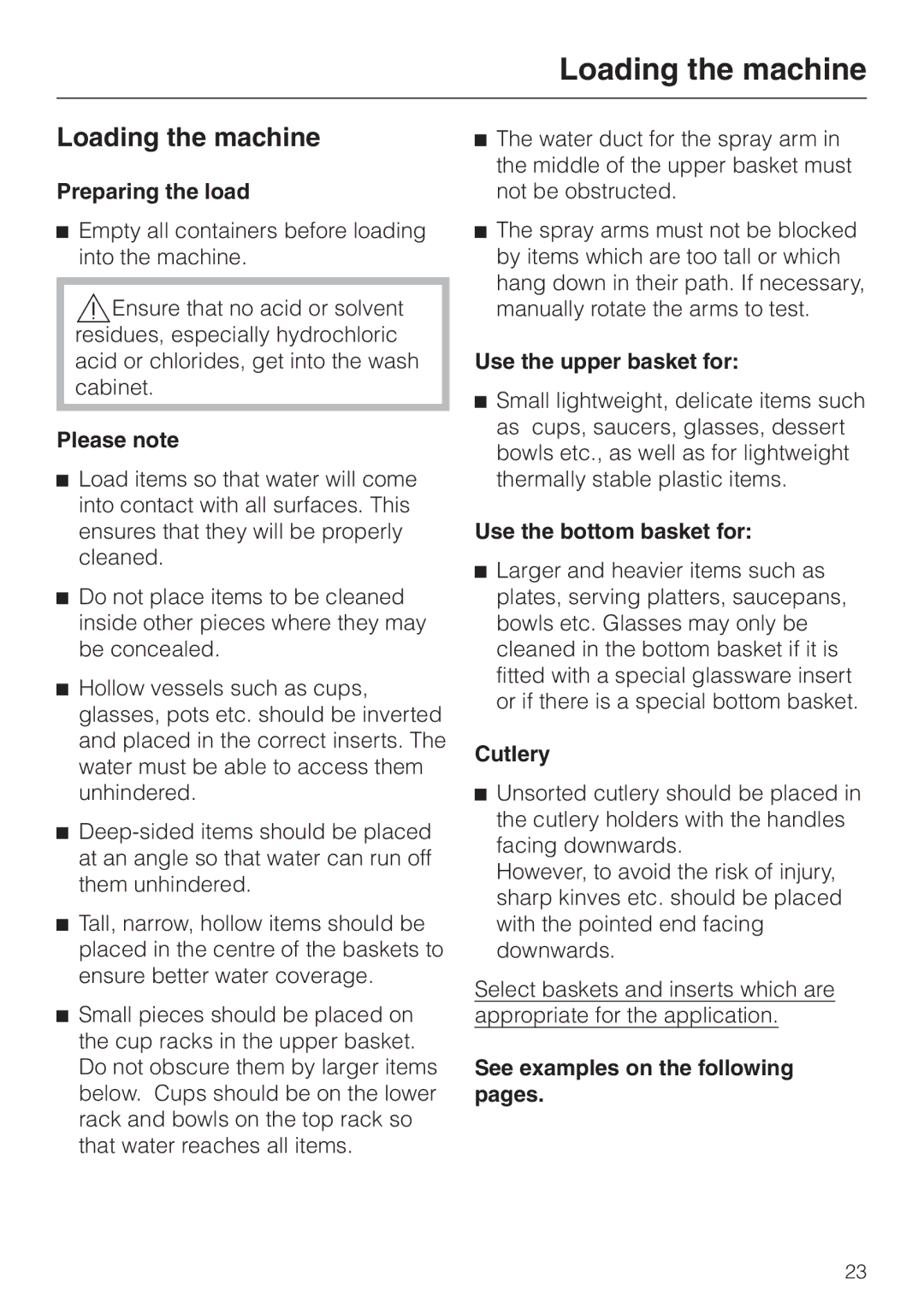 Miele G 7860 operating instructions Loading the machine 