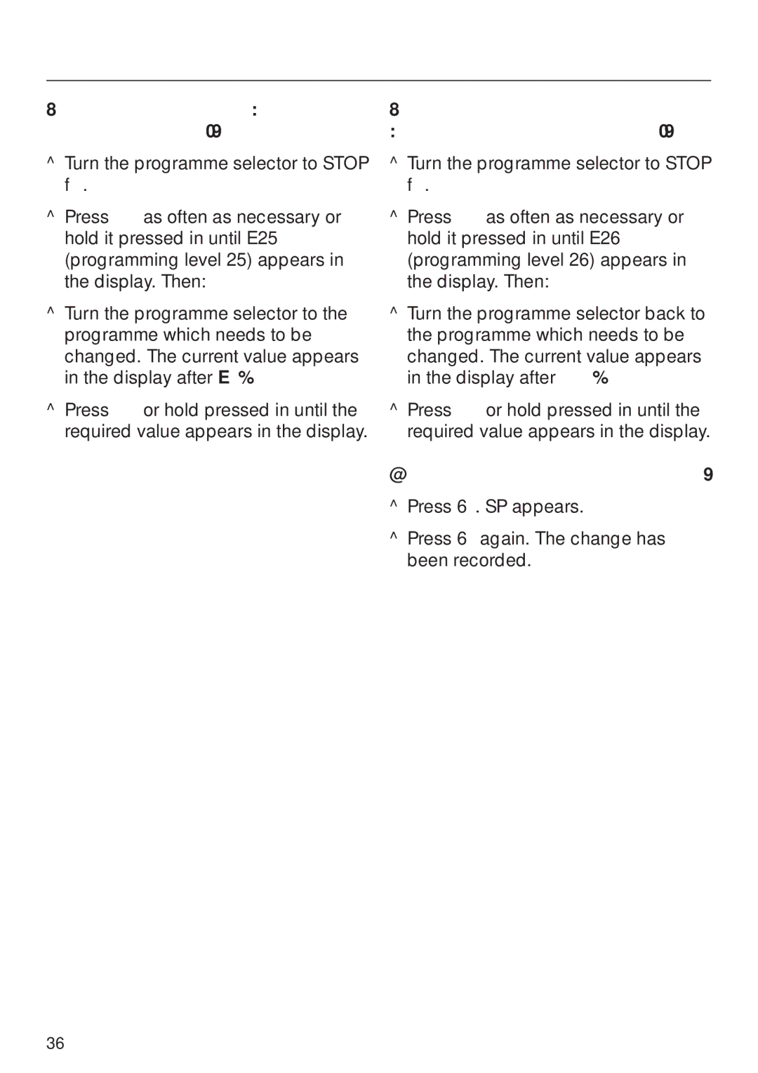 Miele G 7860 operating instructions Final rinse temperature programme specific parameter 