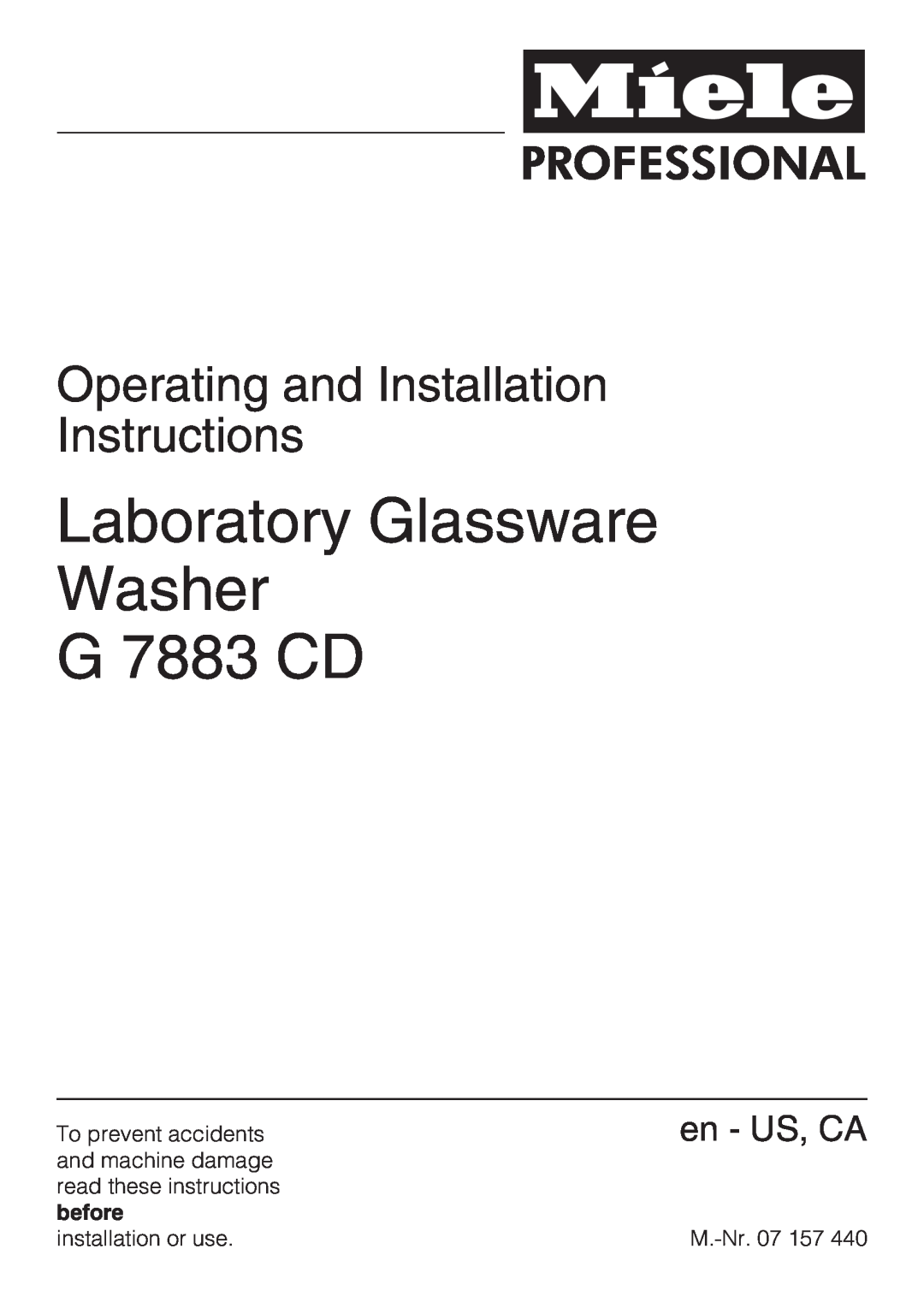 Miele installation instructions Operating and Installation Instructions, Laboratory Glassware Washer G 7883 CD 