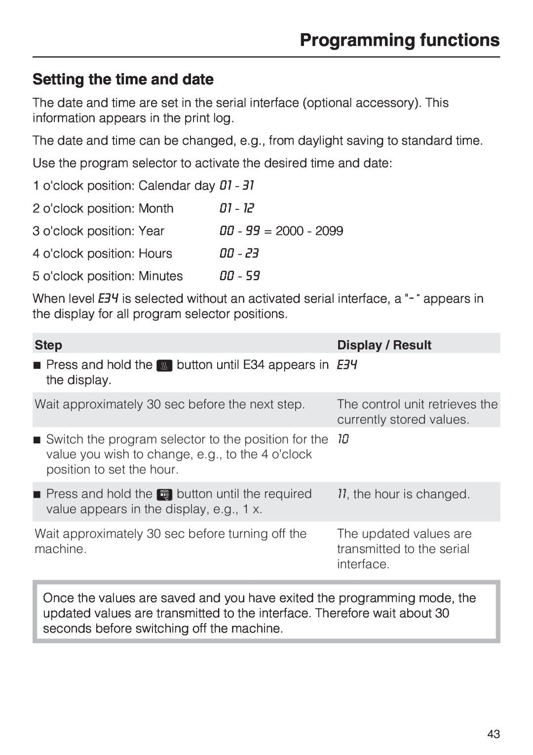 Miele G 7883 CD installation instructions Setting the time and date, Programming functions 