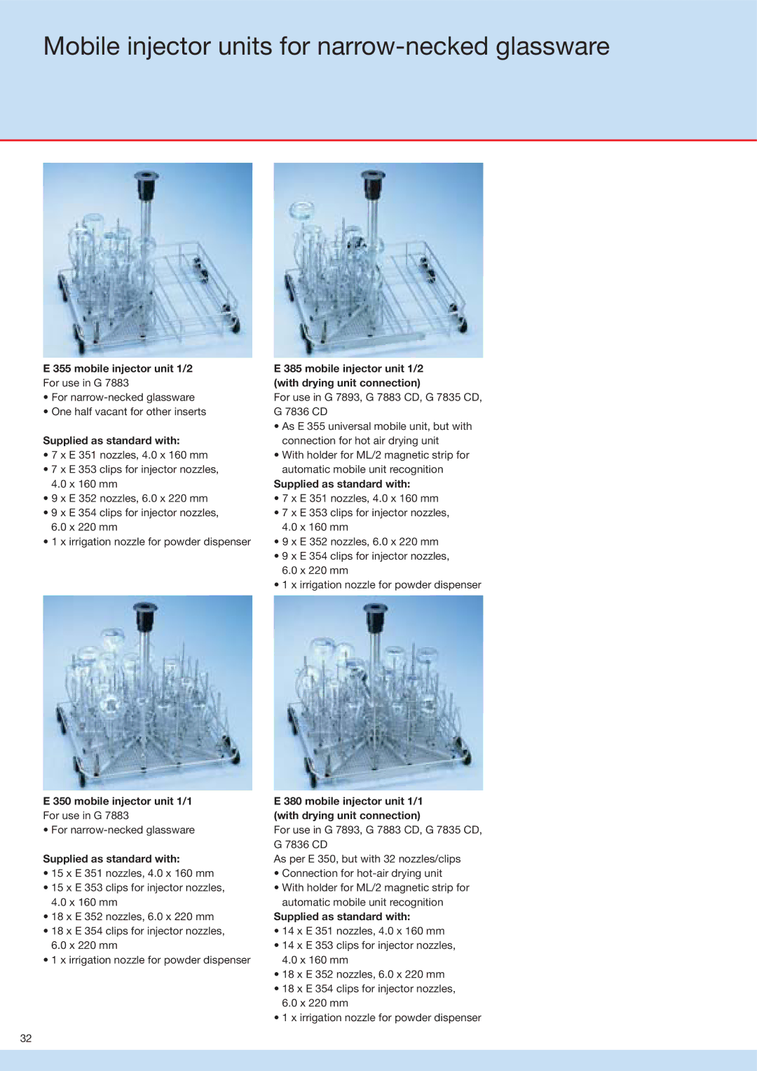 Miele G 7883, G 7836 Mobile injector units for narrow-necked glassware, Mobile injector unit 1/2, Mobile injector unit 1/1 