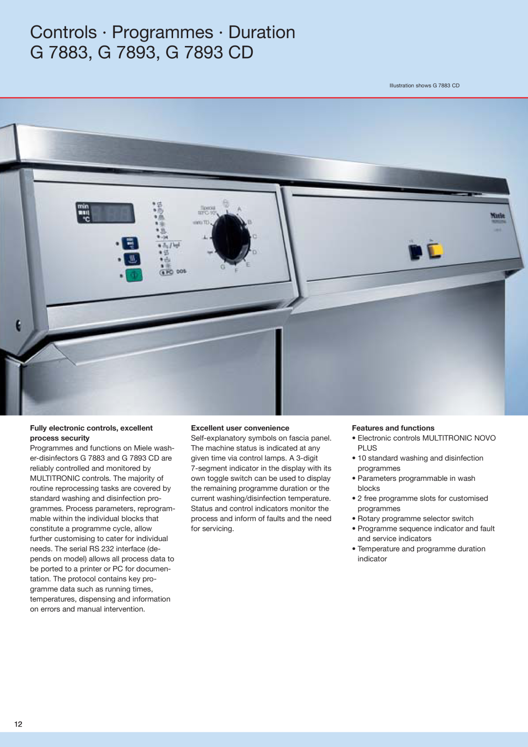Miele Controls · Programmes · Duration, G 7883, G 7893, G 7893 CD, Excellent user convenience, Features and functions 