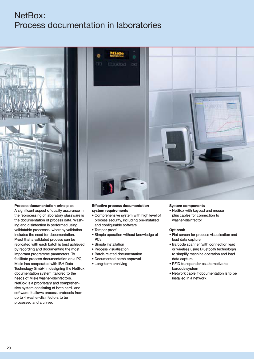 Miele G 7883 NetBox Process documentation in laboratories, Process documentation principles, System components, Optional 