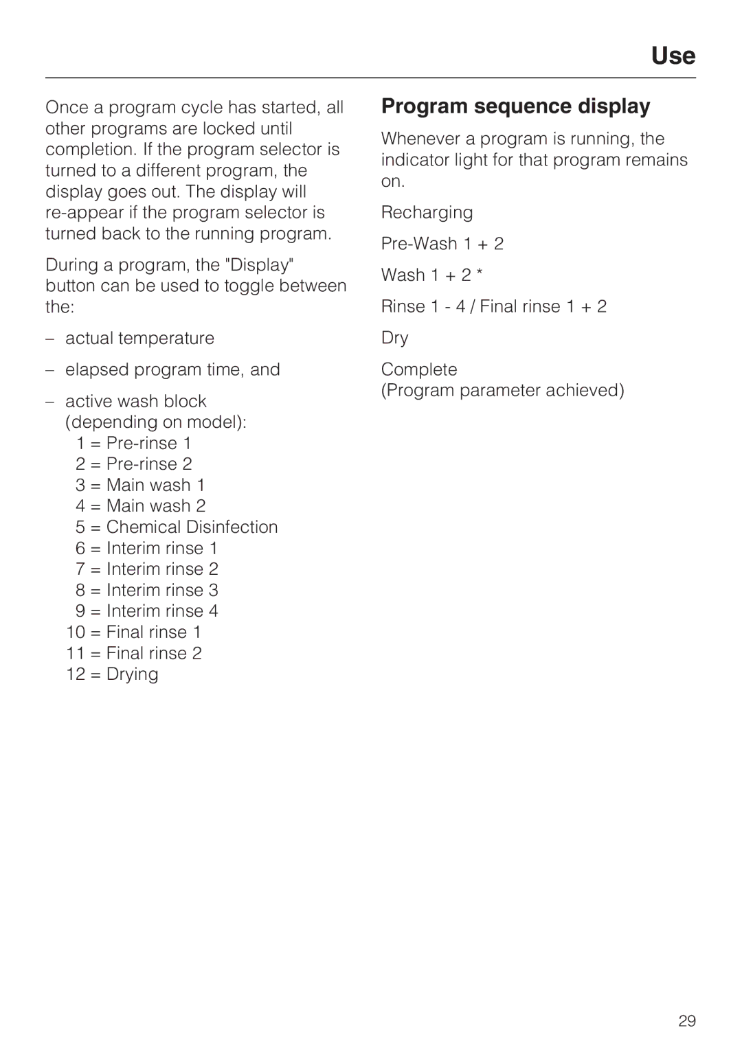 Miele G 7883 installation instructions Program sequence display 