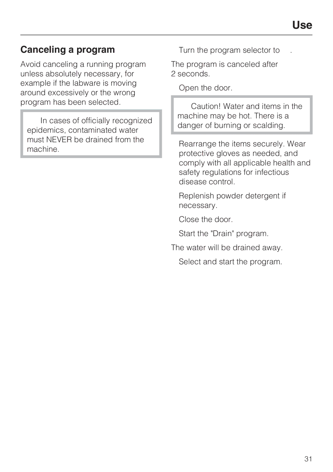 Miele G 7883 installation instructions Canceling a program 