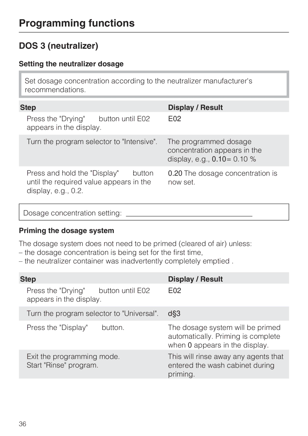 Miele G 7883 installation instructions DOS 3 neutralizer, Setting the neutralizer dosage, Step 