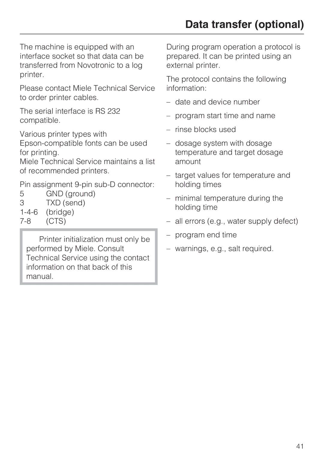 Miele G 7883 installation instructions Data transfer optional 