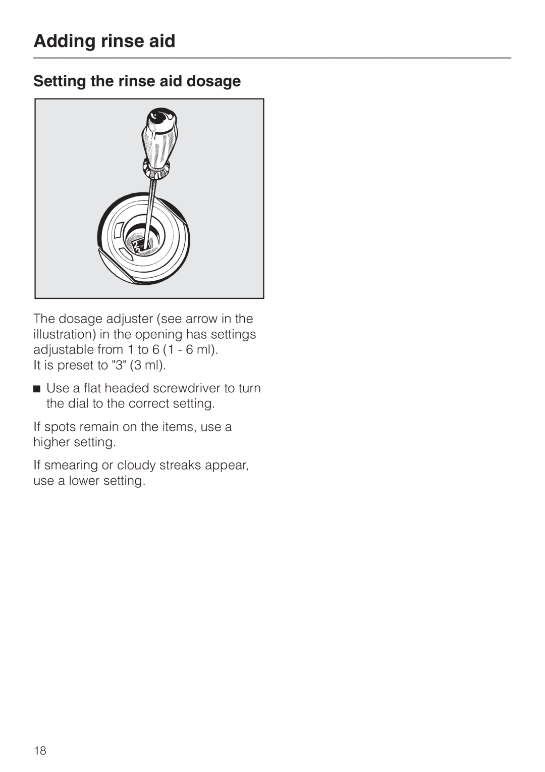 Miele G 7883 operating instructions Setting the rinse aid dosage 