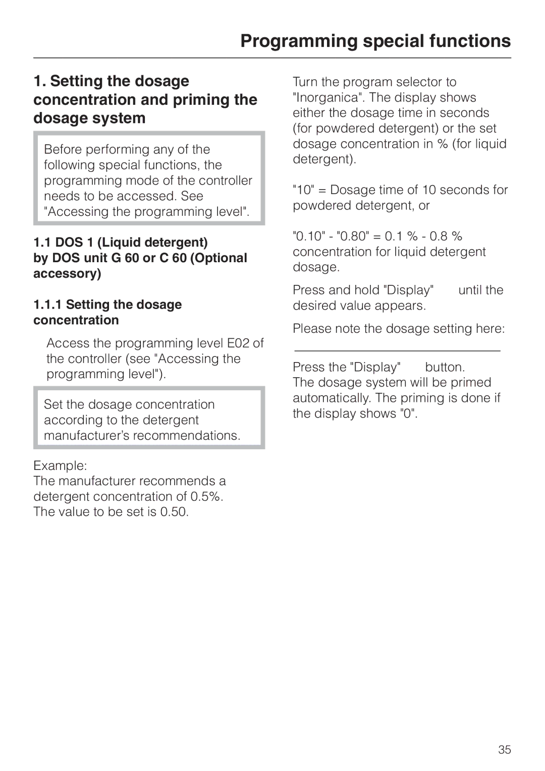 Miele G 7883 operating instructions Programming special functions 