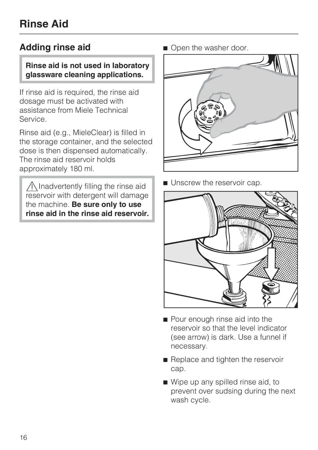 Miele G 7893 installation instructions Rinse Aid, Adding rinse aid 