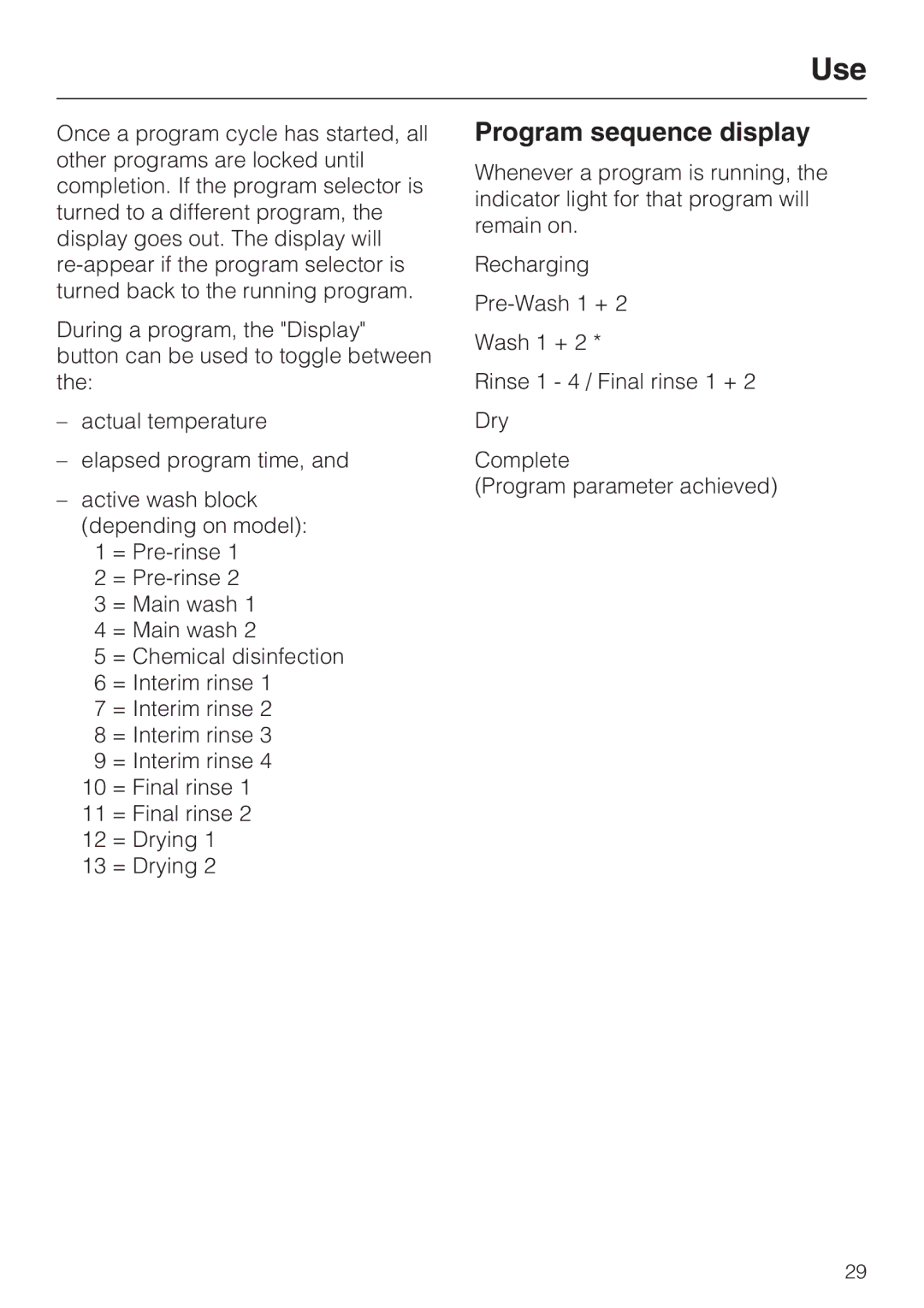 Miele G 7893 installation instructions Program sequence display 