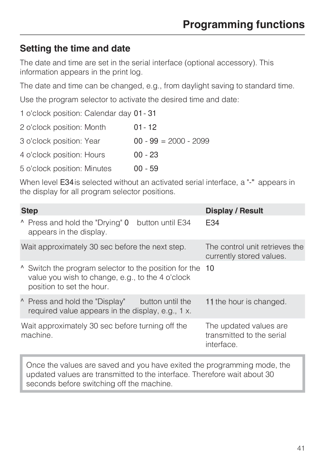 Miele G 7893 installation instructions Setting the time and date 