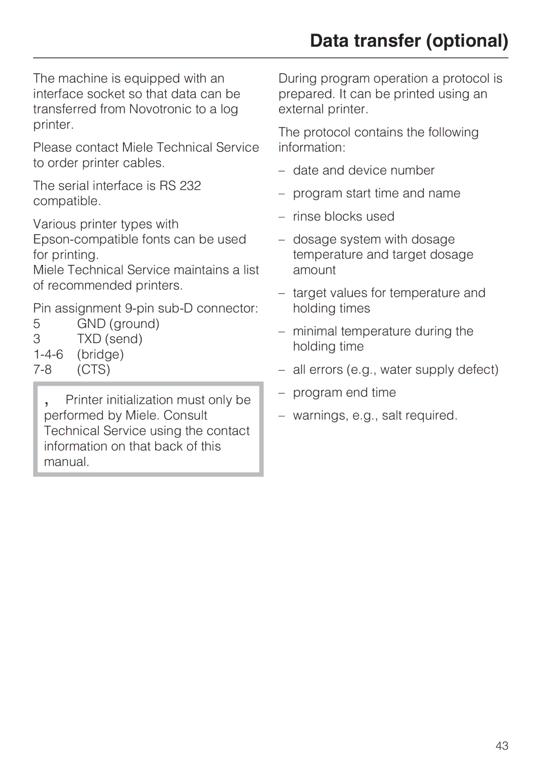 Miele G 7893 installation instructions Data transfer optional 