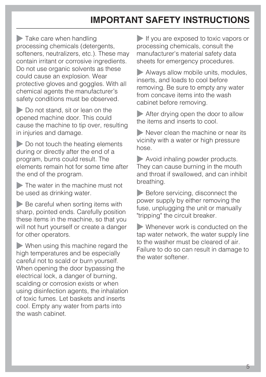 Miele G 7893 installation instructions Important Safety Instructions 